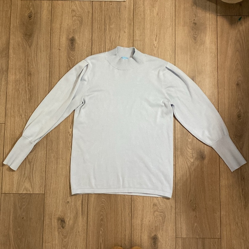 J.McLaughlin | Cotton Stretch Light Blue Mock Turtleneck Bell Sleeve Sweater-XS